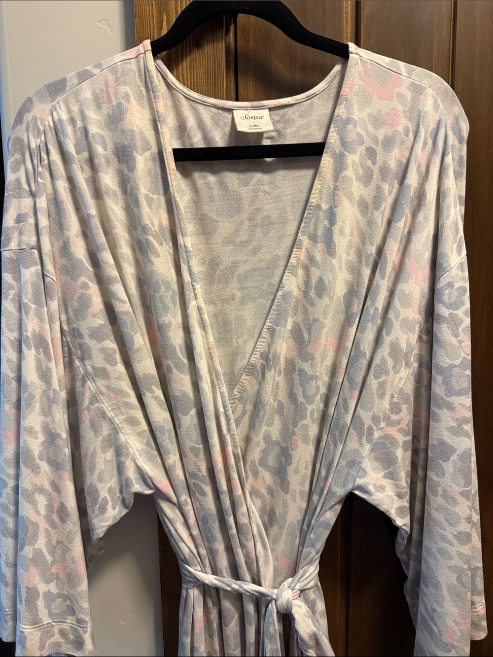 Soma Pastel Leopard Wrap Robe in Pink & Gray L/XL